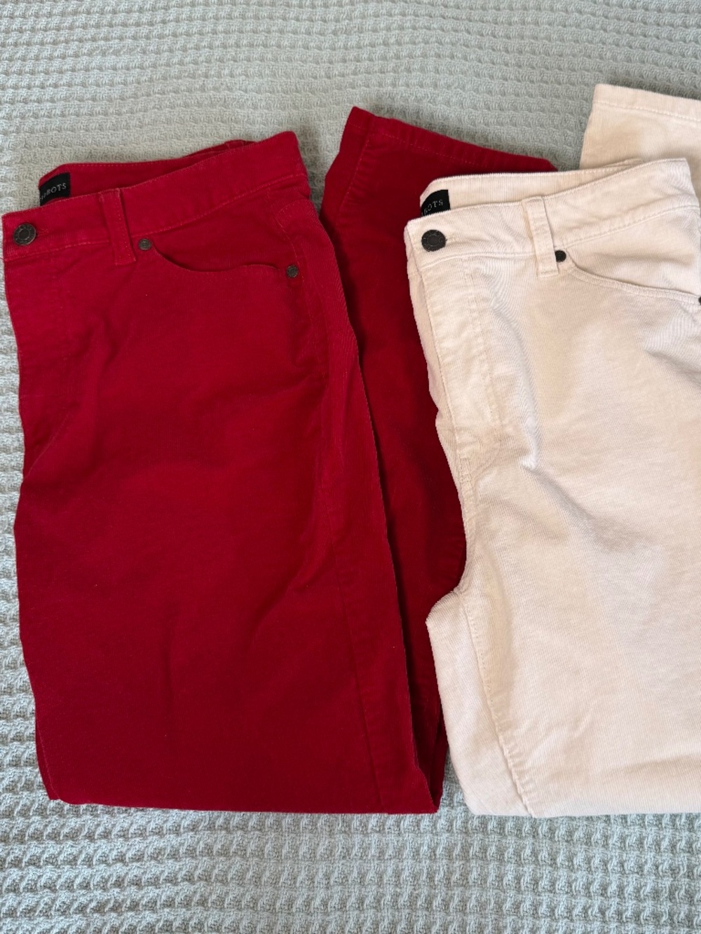 Talbots Lot 2 Corduroy Straight Leg Pants Womens 10P Petite Red Ivory Stretch
